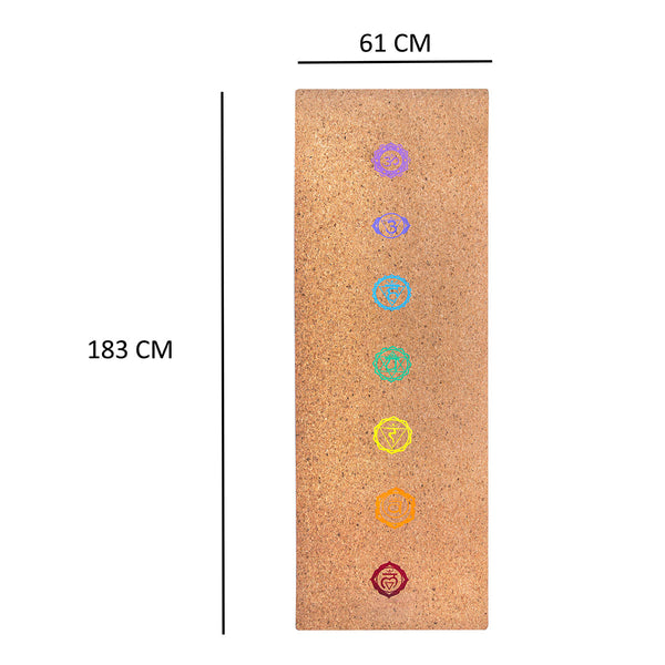 Cork Yoga Mat | Chakra Design | Multicolour | 183 cm