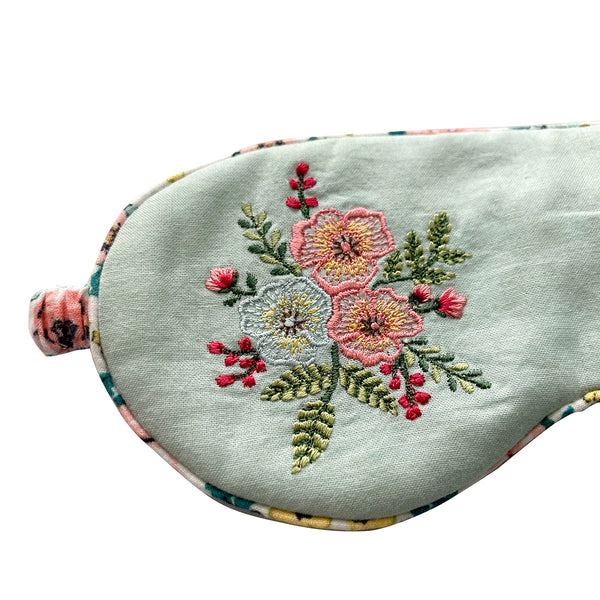 Meditation Eye Mask | Floral Embroidered | Blue | 21 cm