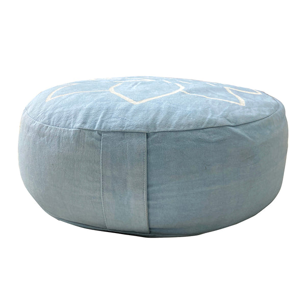 Cotton Zafu Meditation Cushion | Lotus Print | Light Blue | 42 cm