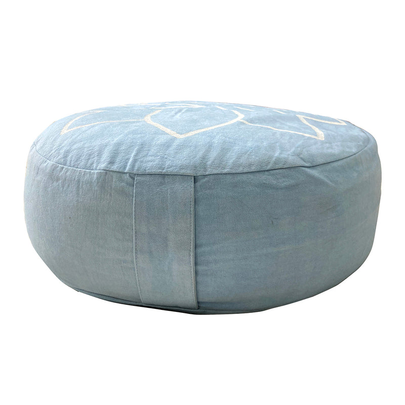 Cotton Zafu Meditation Cushion | Lotus Print | Light Blue | 42 cm