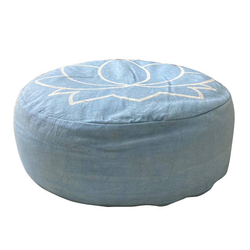 Cotton Zafu Meditation Cushion | Lotus Print | Light Blue | 42 cm