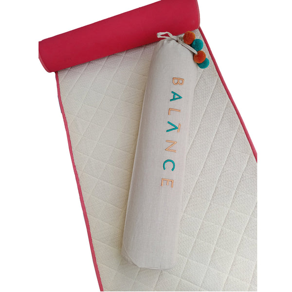 Cotton Yoga Mat Bag | Balance Embroidered | Beige | 74 cm