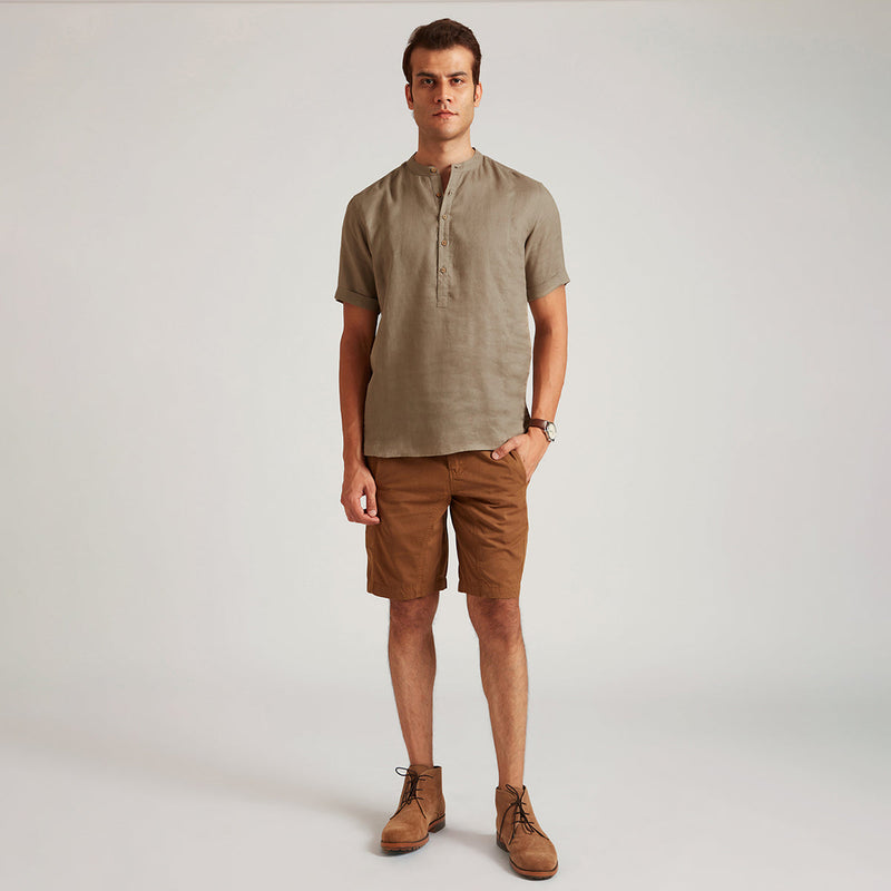 Organic Linen Shirt for Men | Half Sleeves | Brown