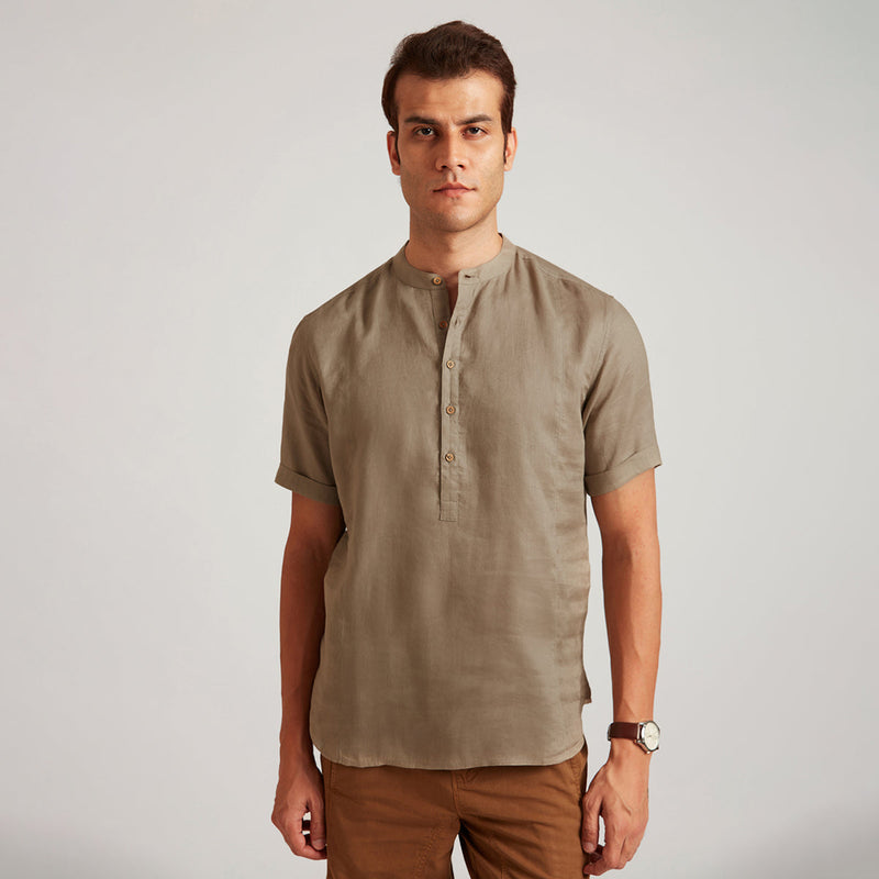 Organic Linen Shirt for Men | Half Sleeves | Brown