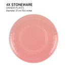 Ceramic Dinner Plate | Stoneware | Emboss Design | Large | Light Pink | Set of 4