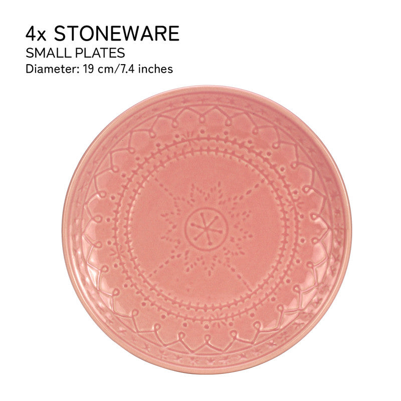 Stoneware Ceramic Plate | Emboss Design | Small | Light Pink | Set of 4