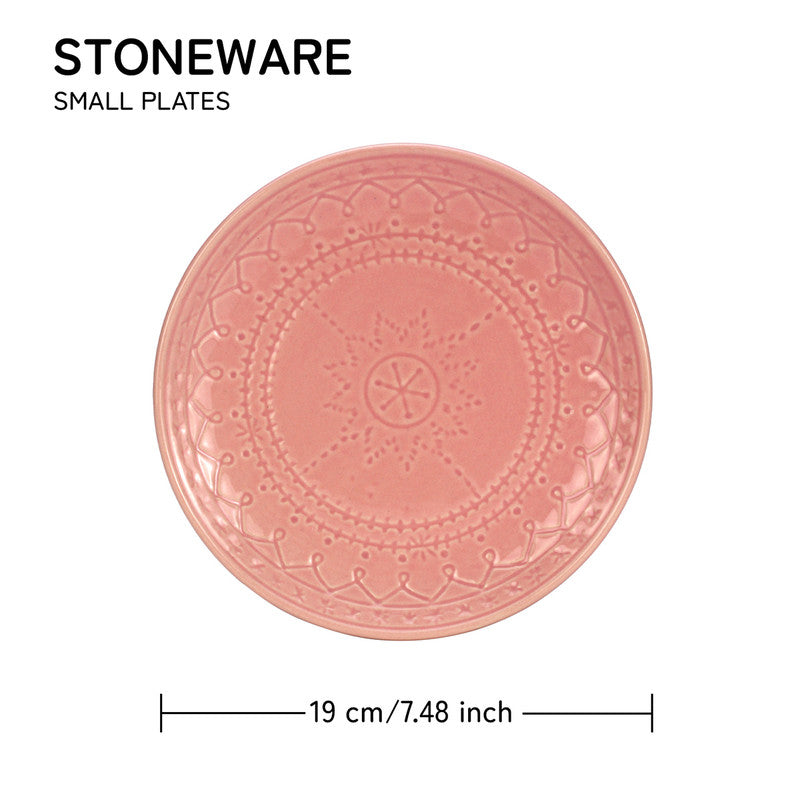 Stoneware Ceramic Plate | Emboss Design | Small | Light Pink | Set of 4