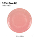 Ceramic Dinner Plate | Stoneware | Emboss Design | Large | Light Pink | Set of 4