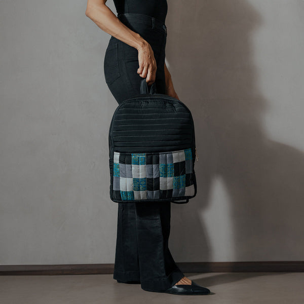 Upcycled Silk Backpack | Godhadi Patchwork | Black