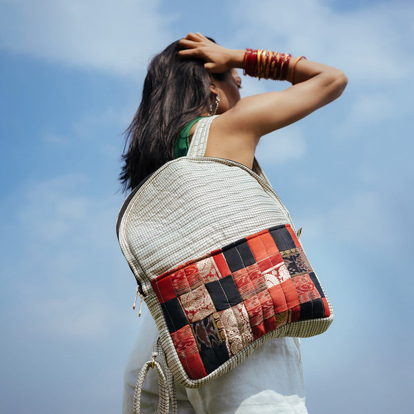 Upcycled Silk Backpack | Godhadi Patchwork | Off-White