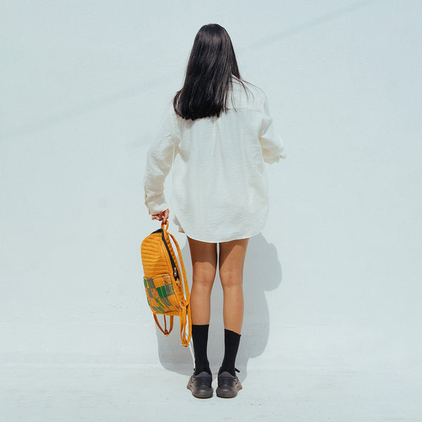 Upcycled Silk Backpack | Godhadi Patchwork | Yellow