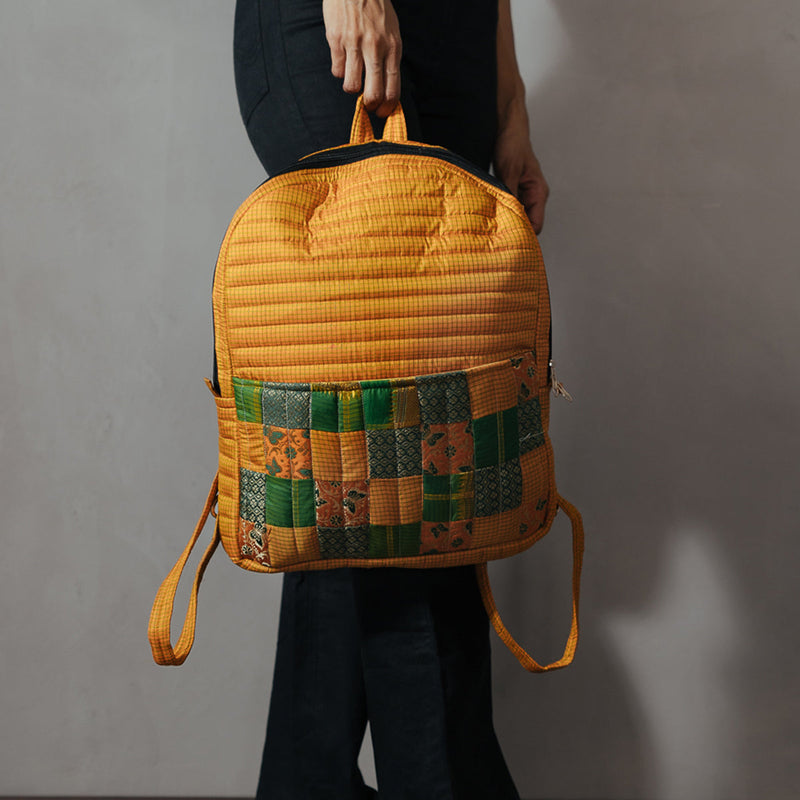 Upcycled Silk Backpack | Godhadi Patchwork | Yellow