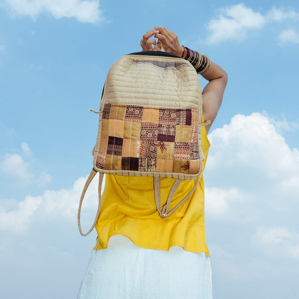 Upcycled Silk Backpack | Godhadi Patchwork | Beige