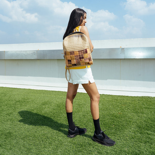 Upcycled Silk Backpack | Godhadi Patchwork | Beige