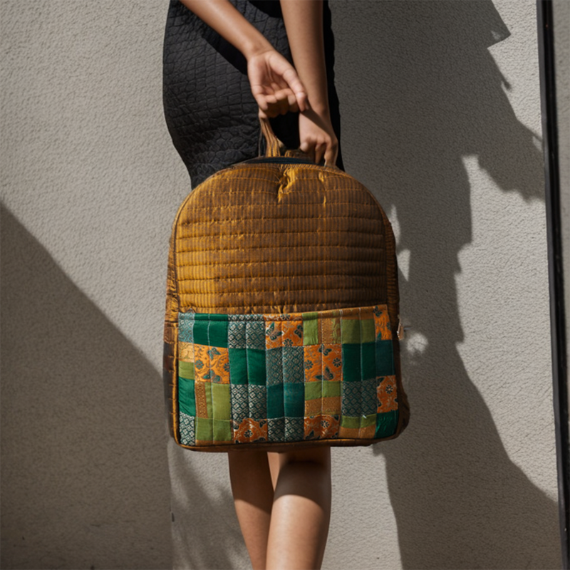 Upcycled Silk Backpack | Godhadi Patchwork | Bronze