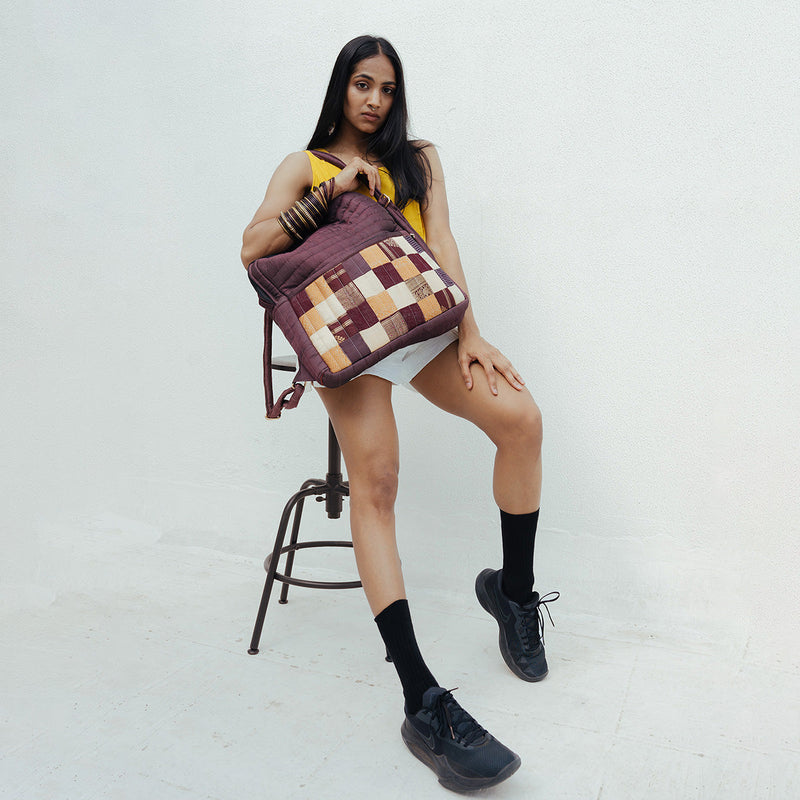 Upcycled Silk Backpack | Godhadi Patchwork | Wine