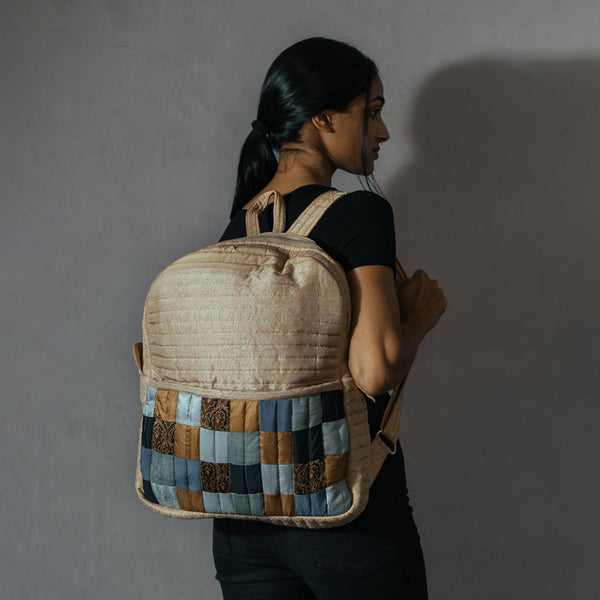 Upcycled Silk Backpack | Godhadi Patchwork | Ivory