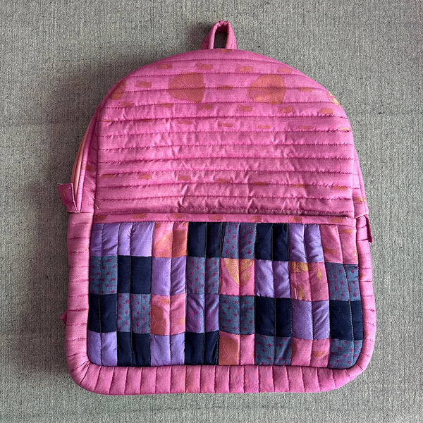 Upcycled Silk Backpack | Godhadi Patchwork | Salmon Pink