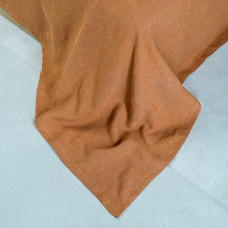 Pure Linen Bed Sheet with Pillow Covers | Solid Design | Cinnamon Swept