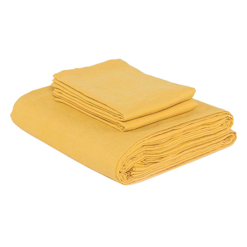 Pure Linen Bed Sheet with Pillow Covers | Solid Design | Summer Yellow