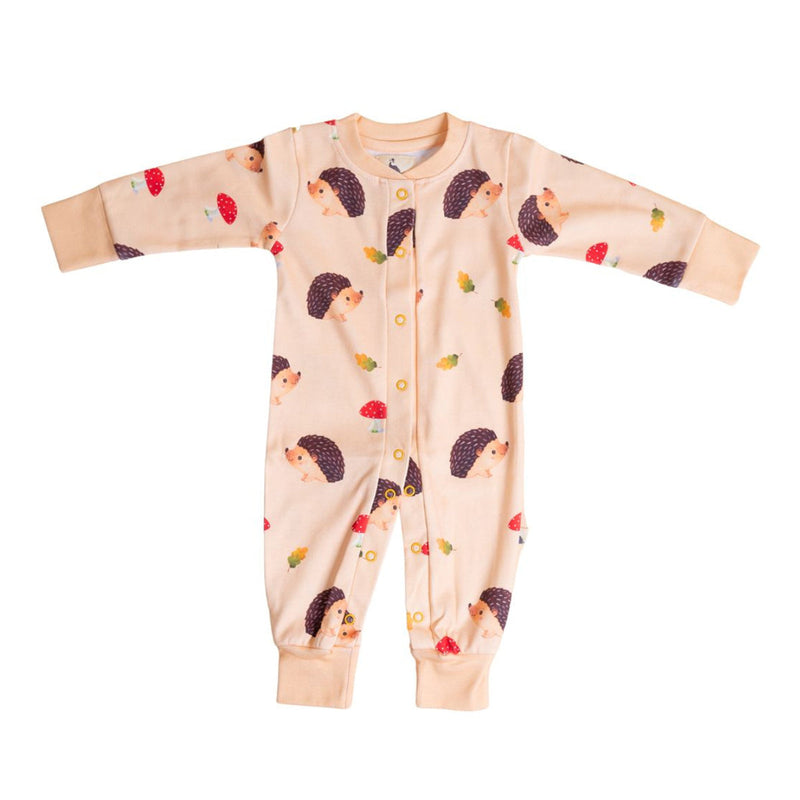 Organic Cotton Baby Onesie | Hedgehog & Hearts Design | Brown