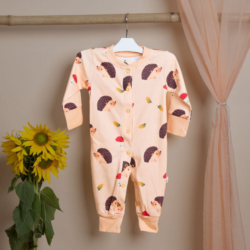 Organic Cotton Baby Onesie | Hedgehog & Hearts Design | Brown