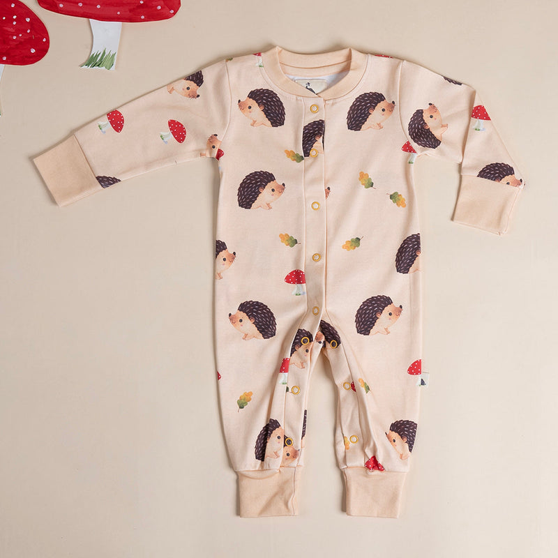 Organic Cotton Baby Onesie | Hedgehog & Hearts Design | Brown