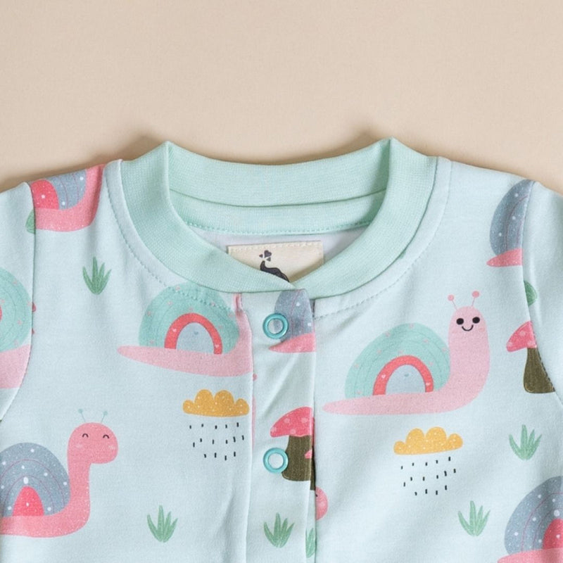 Organic Cotton Baby Onesie | Snail & Clouds Design | Blue