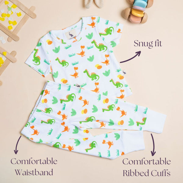 Kids T-Shirt and Joggers Set | Organic Cotton | Dino & Eggs Design | White