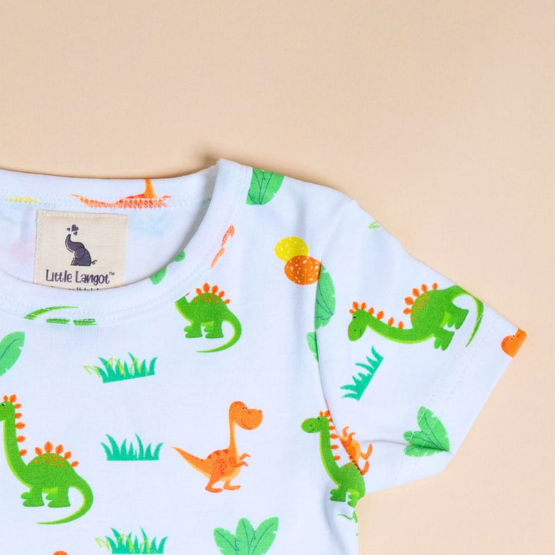 Kids T-Shirt and Joggers Set | Organic Cotton | Dino & Eggs Design | White
