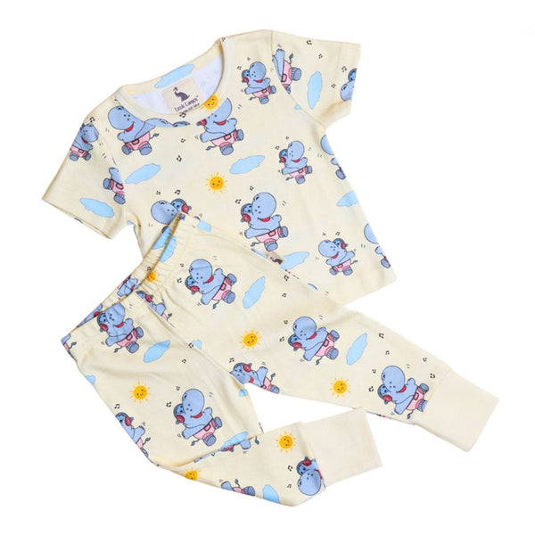 Kids T-Shirt and Joggers Set | Organic Cotton | Hippo & Sun Design | Yellow