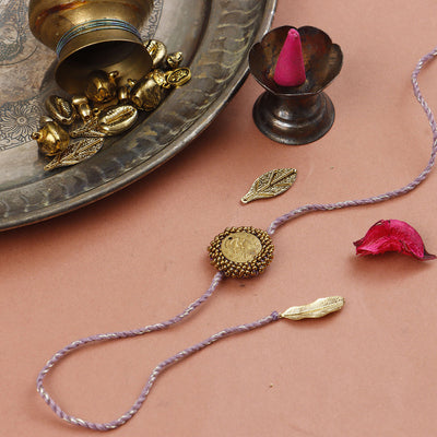 Brass Rakhi For Bhaiya | Auric Charm | Purple & Green | Set of 2