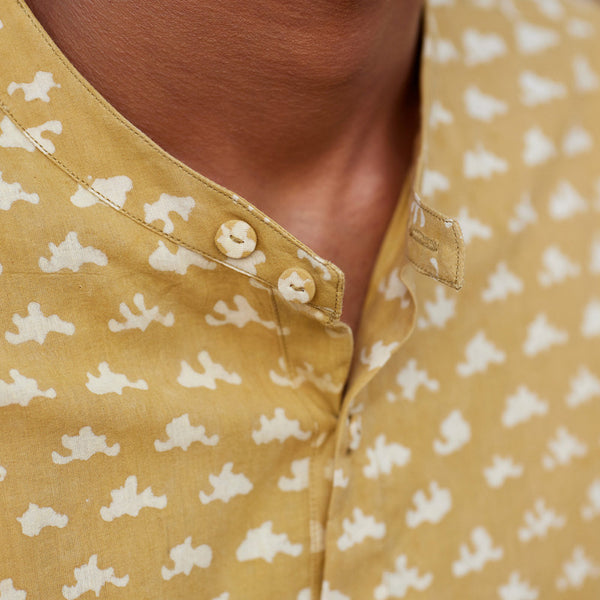 Men's Cotton Shirt | Dabu Handblock Print | Mustard Yellow