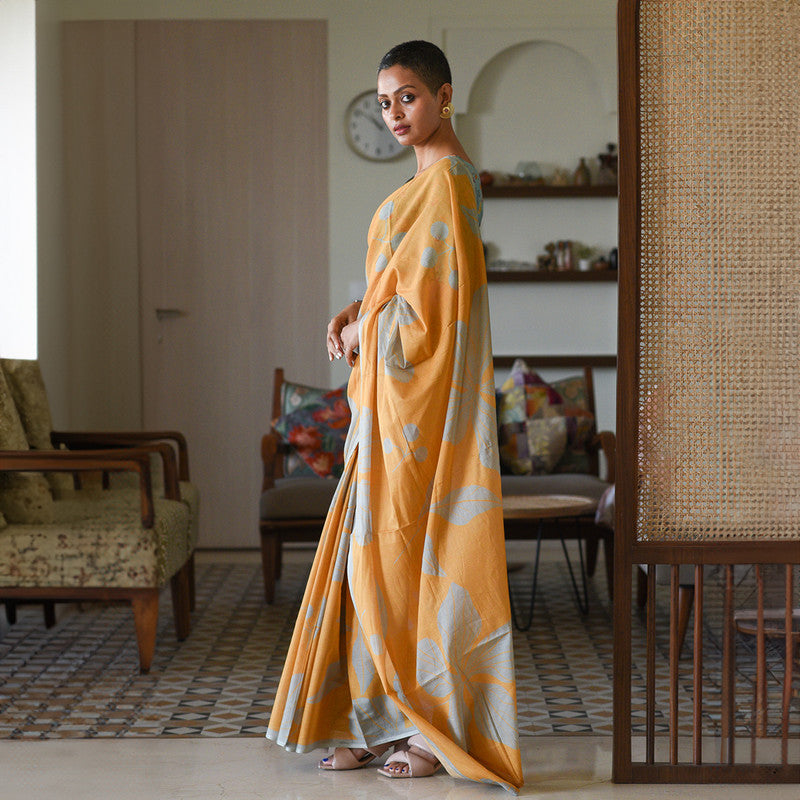 Pure Cotton Yellow Saree | Printed