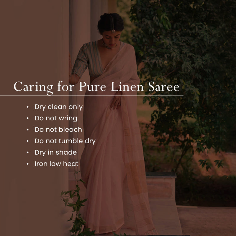 Linen Saree | Saree For Women | Light Pink and Golden Zari