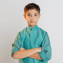 Boys Kurta Pajama with Jacket | Cotton Muslin | Moon Design | Teal Blue