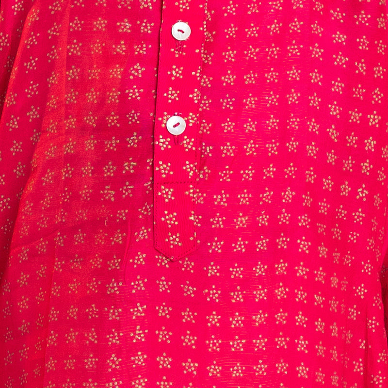 Cotton Muslin Kurta Pajama Set for Kids | Star Design | Pink