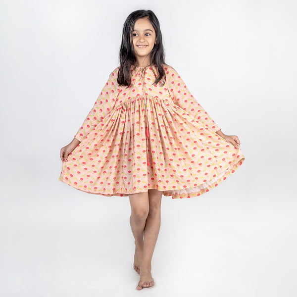 Modern Dress for Girls | Cotton Muslin | Flared | Peach