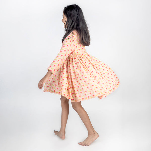 Modern Dress for Girls | Cotton Muslin | Flared | Peach