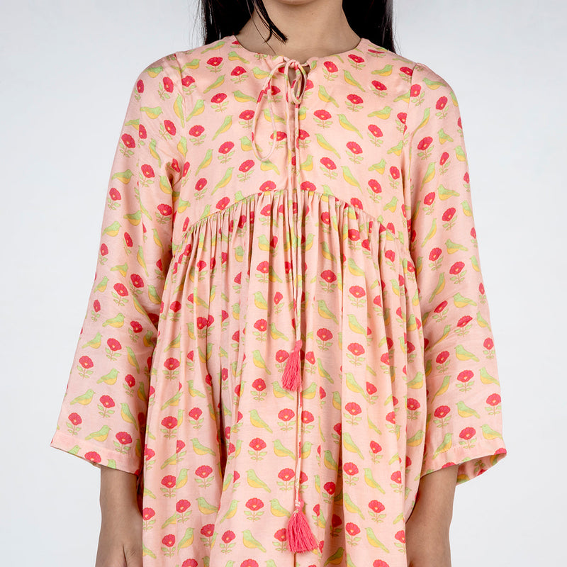 Modern Dress for Girls | Cotton Muslin | Flared | Peach