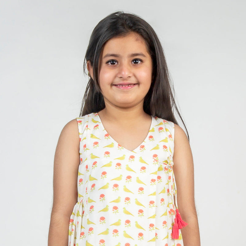 Western Dress for Girls | Cotton Muslin | Angrakha | White