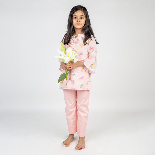 Kurta Set for Girls | Cotton Muslin | Light Pink