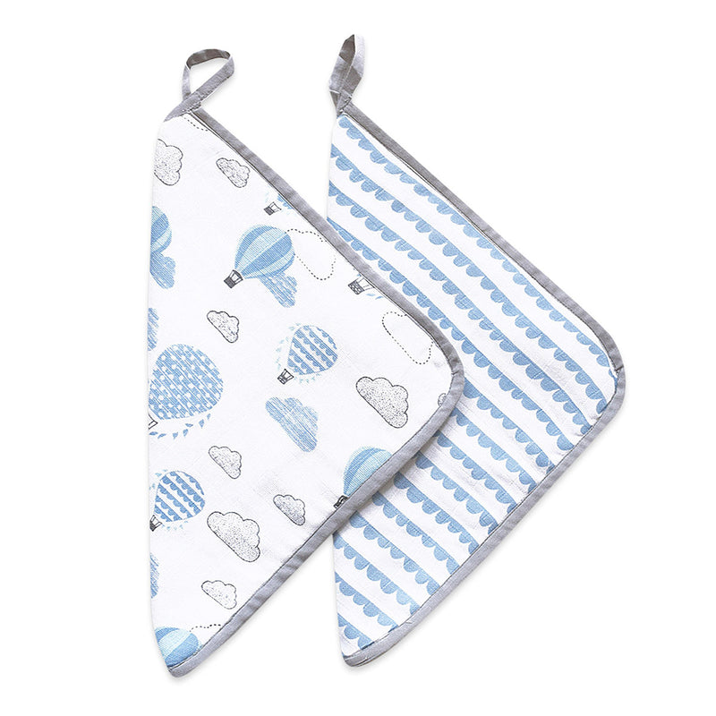 Organic Muslin Baby Washcloth | Cloud Print | Blue | 28 x 28 cm | Set of 2