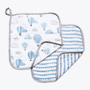 Organic Muslin Baby Washcloth | Cloud Print | Blue | 28 x 28 cm | Set of 2