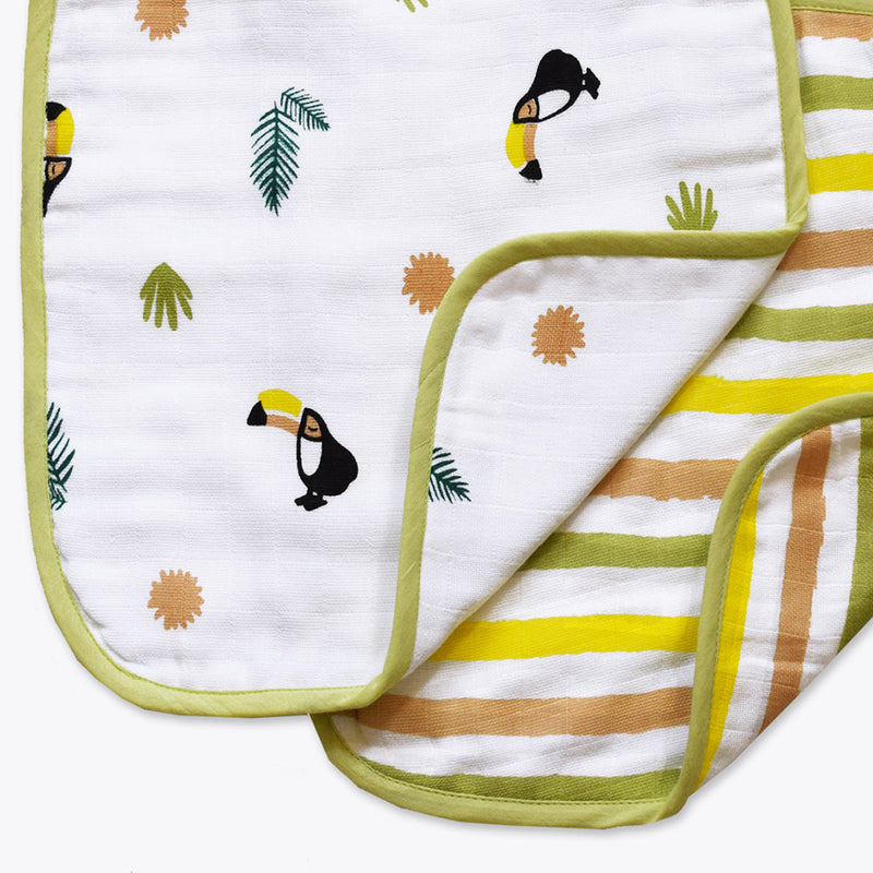 Organic Muslin Baby Washcloth | Tropical Print | Yellow | 28 x 28 cm | Set of 2