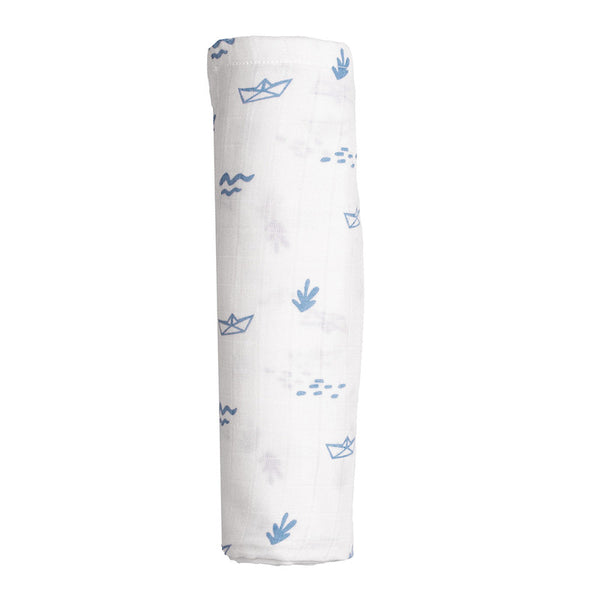 Baby Gift Set | Organic Cotton Muslin | Romper & Swaddle | Baby Blue