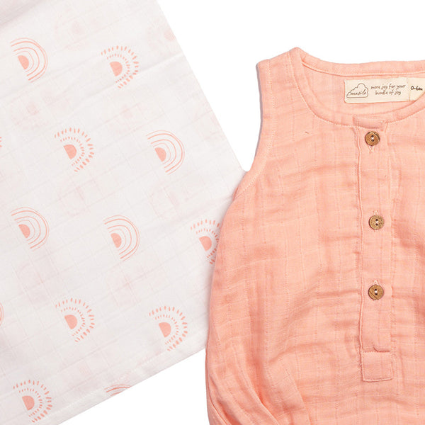 Baby Gift Set | Organic Cotton Muslin | Romper & Swaddle | Baby Pink