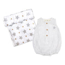 Newborn Baby Gift Pack | Baby Romper & Swaddle | Star Design | White.