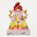 Lord Ganesh Idol | Marble Dust | Pagdi Style | White & Yellow | 11 cm
