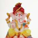 Lord Ganesh Idol | Marble Dust | Pagdi Style | White & Yellow | 11 cm